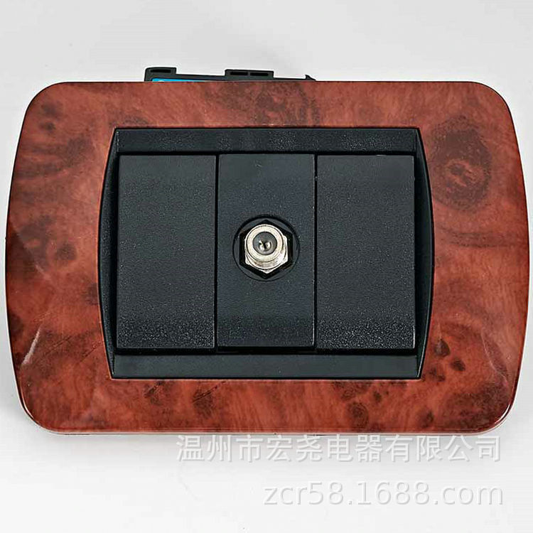 TM系列 木纹色一位有线电视墙壁插座面板 视频插座118型 出口南美