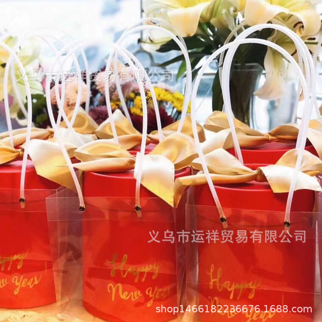 透明方形手提袋盆栽抱抱桶花束手提袋包装袋鲜花手提袋鲜花包装