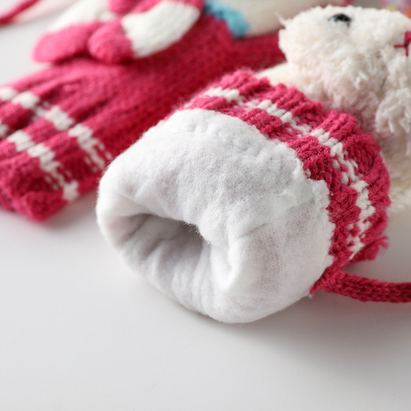 韩版秋冬季可爱卡通儿童学生女士粗毛线连指手套加厚加绒手套包邮