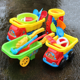 Hot selling plastic children's beach toy car hourglass set barrel large baby playing sand swimming bath tools wholesale
