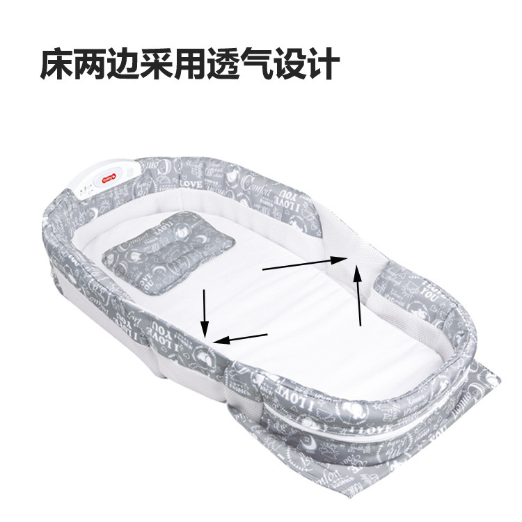 卡通图案婴儿床 全包围带蚊帐婴儿床中床 音乐灯光折叠婴儿床详情图8