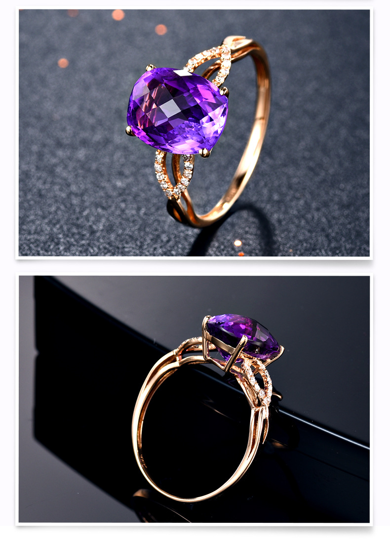 Schmuckset Roségold Amethyst Wassertropfen Halskette Ohrringe Armband Ring Mit Vier Krallen display picture 4