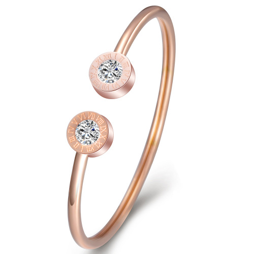 Manufacturer wholesale European and American titanium steel Roman numeral bracelet opening adjustment women's stainless steel bracelet C-shaped diamond bracelet