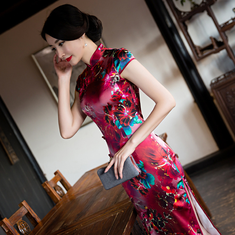 Cheongsam Dress no collar short sleeve cheongsam real cheongsam party cheongsam long