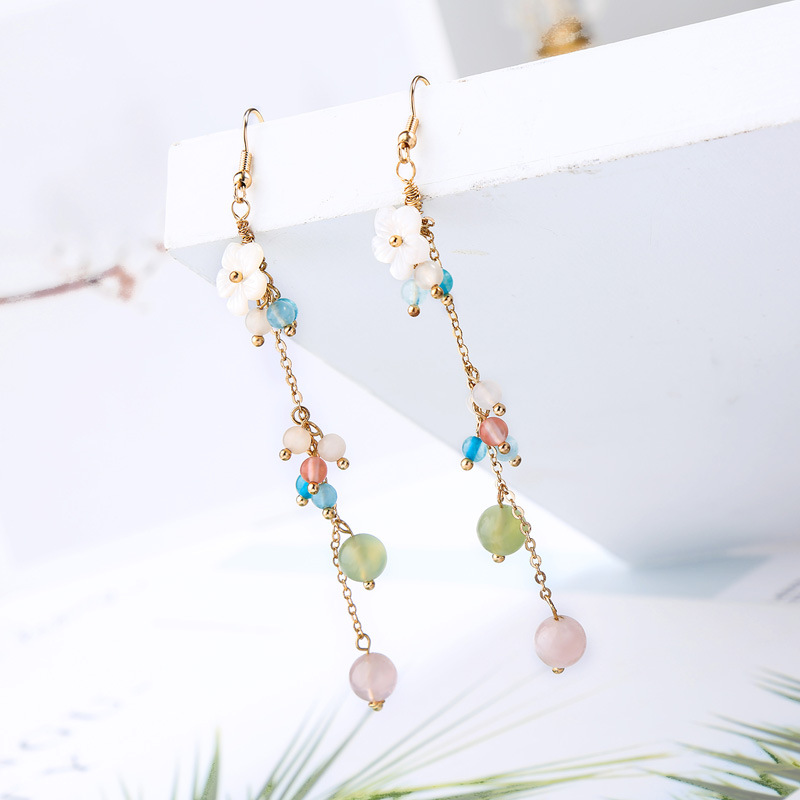 Fashion Long Exaggerated Shell Flower Stone Earrings Earrings Vacation Style Earrings Women display picture 7