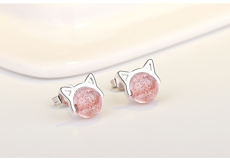 Cute Animal Cat Copper Plating Inlay Artificial Gemstones Ear Studs 1 Pair display picture 4