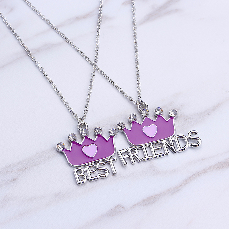 Fashion New Best Friends Crown Love-shaped Purple Diamond Necklace Accessories display picture 2