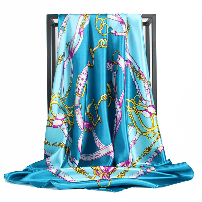 Summer Season Women's Retro Chains Print Satin Printing Silk Scarf