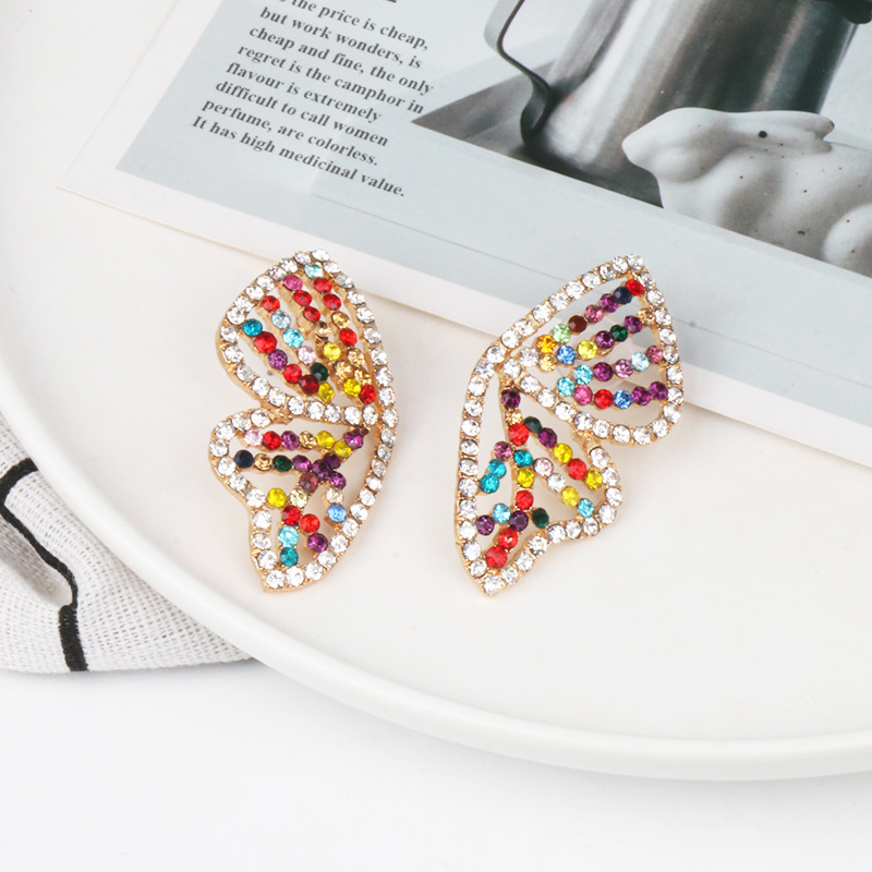 Creative Color Butterfly Wings Diamond Earrings display picture 2