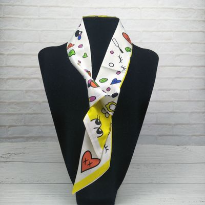 新款韩版仿真丝丝巾女士职业时尚百搭韩版小领巾简约印花绑包飘带