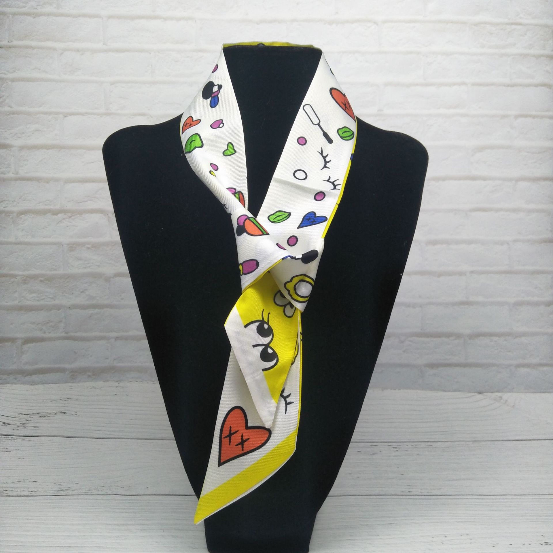 新款韩版仿真丝丝巾女士职业时尚百搭韩版小领巾简约印花绑包飘带