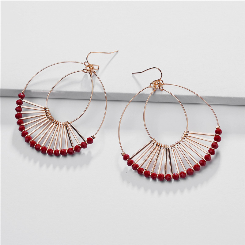 Jewelry Earrings Copper Wire Double Drop Glass Crystal Beads Fan-shaped Female Earrings display picture 3