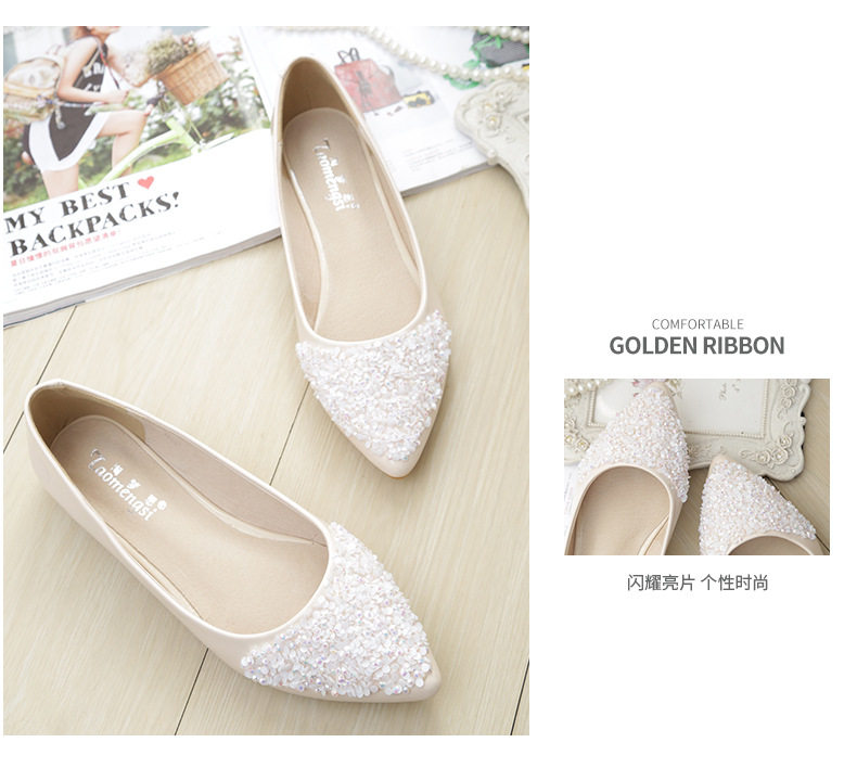 Giày bệt nữ mũi nhọn miệng nông đính sequin và đá pha lê, đế mềm nhẹ nhàng — Màu mơ, Màu đen chi tiết 15