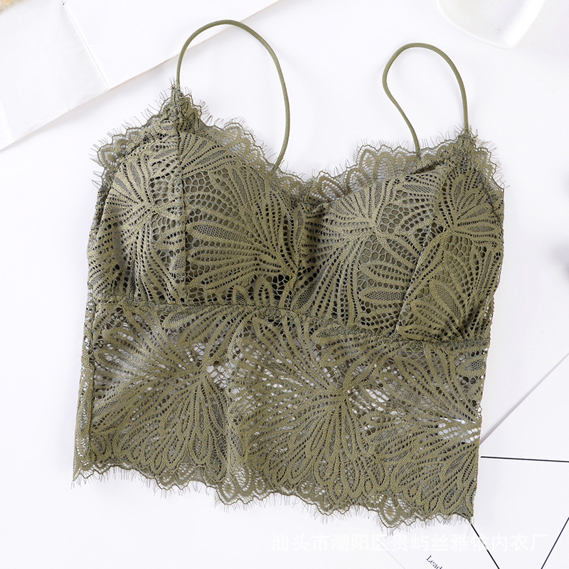 Nueva correa de hombro delgada encaje espalda envuelto pecho tubo superior sin anillo de acero con almohadilla de pecho bottoming camisola sujetador para las mujeres