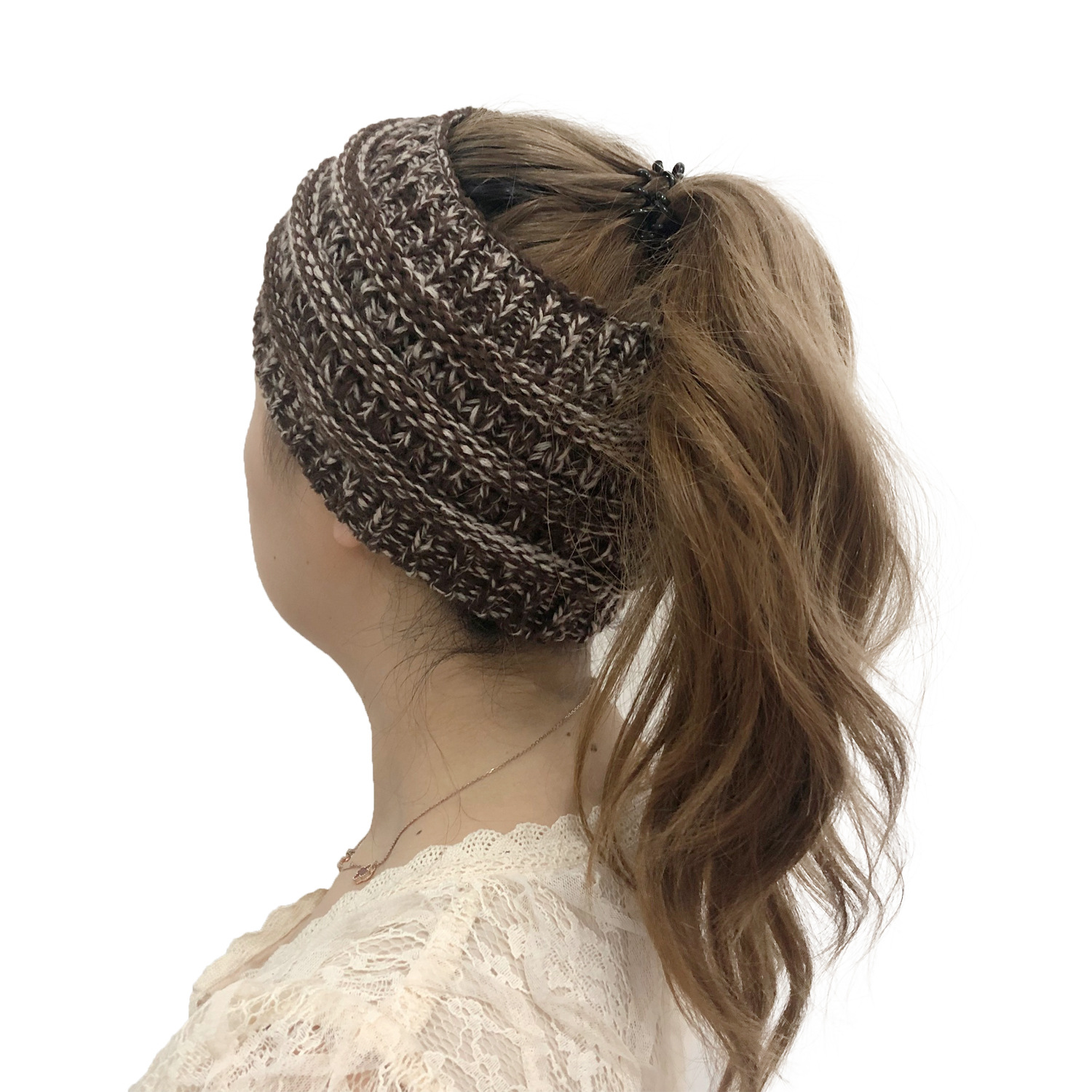 Wool Head Cap Hair Band Empty Top Horsetail Knitted Wool Twist Braided Cable Knitted
