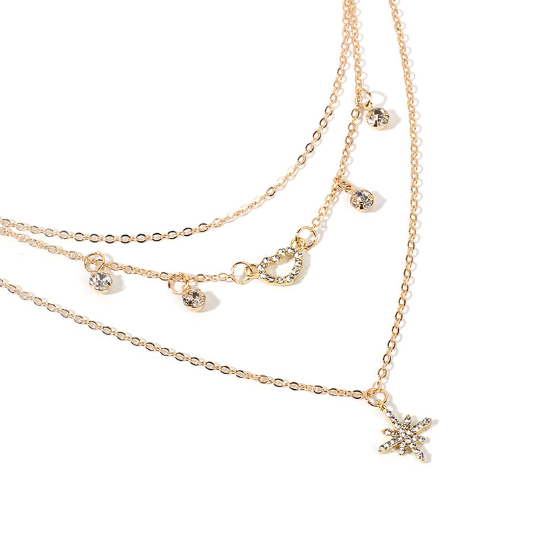 8g Weight Necklace Classification Wedding, Travel Occasion Women'S Gender Gold Color Fashion Multilayer Hexagram  Retro Exaggerated Love Diamond Necklace 3