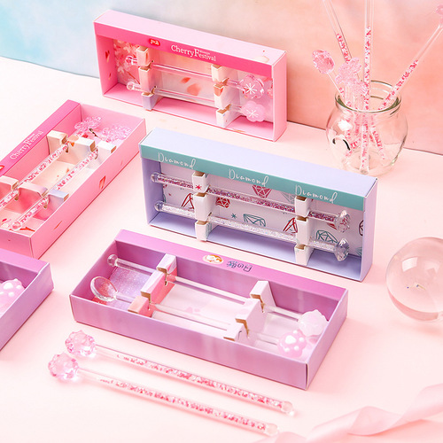 Mixing Stick Girl Heart Star Pink Glass Stirring Stick Cute Creative Long Handled Juice Coffee Extended Stirring Stick