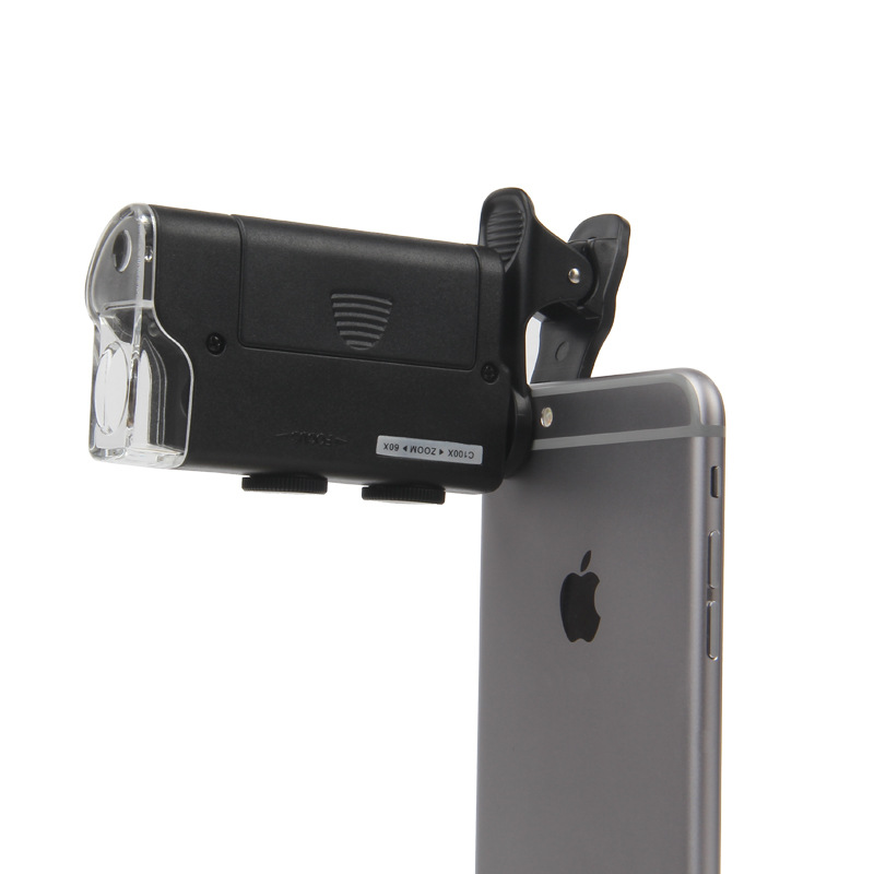 60-100倍手机夹显微镜 适用任何手机 led带灯验钞灯放大镜7751W