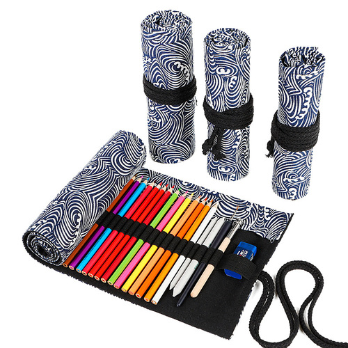 Japanese style cotton and linen colored pencil curtains 24 pcs, 36 pcs, 48 ​​pcs, 72 pcs large capacity art student sketch pencil bag stationery