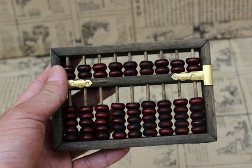 Antique small 9-position beech wood red bead abacus with English manual, retro gift, nostalgic abacus, classic gift
