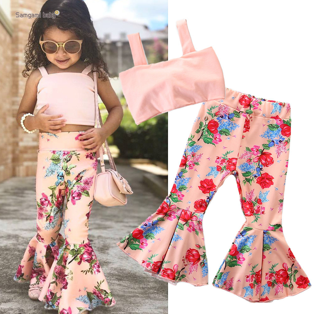 Samgamibaby summer ins hot style girls' halterneck tops + bell bottom pantsuits