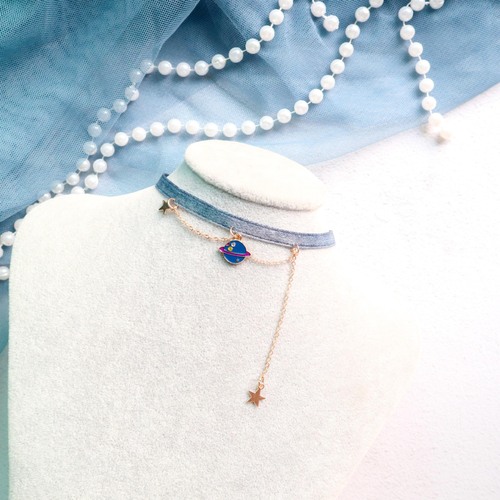Japanese and Korean new choker choker necklace jewelry haze blue planet pendant neck strap short clavicle chain necklace for women