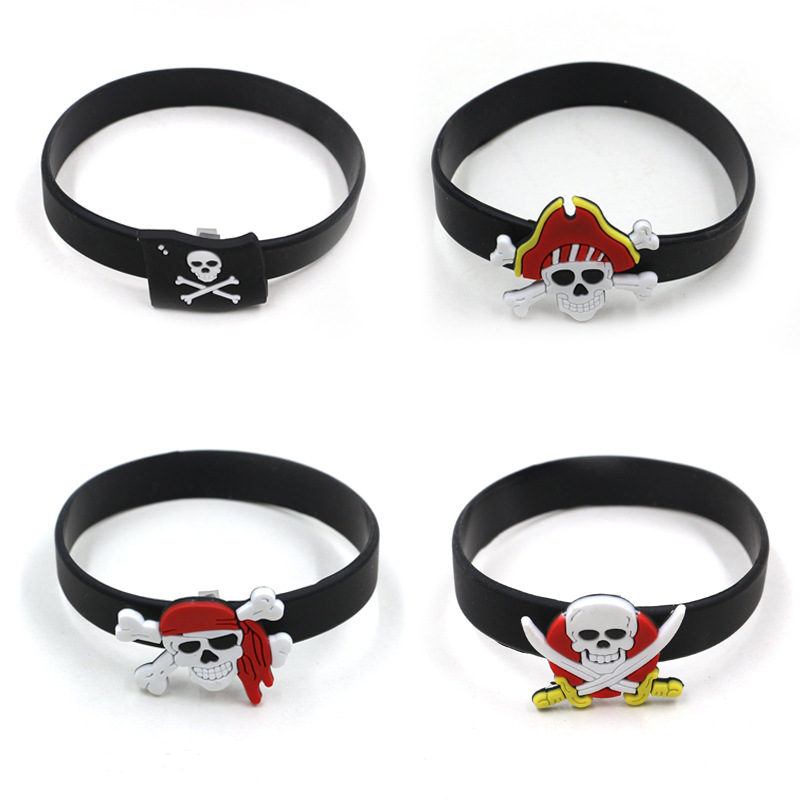 亚马逊海贼王硅胶手环儿童黑色海盗手腕带手链运动手环玩具小礼品