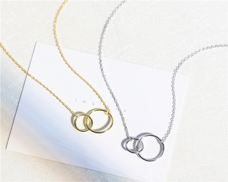 Double Ring, Circle, Solid Color Pattern 1 Piece 925 Sterling Silver Double Ring Circle Solid Color 925 Sterling Silver Cable Chain Pendant Necklace Necklace