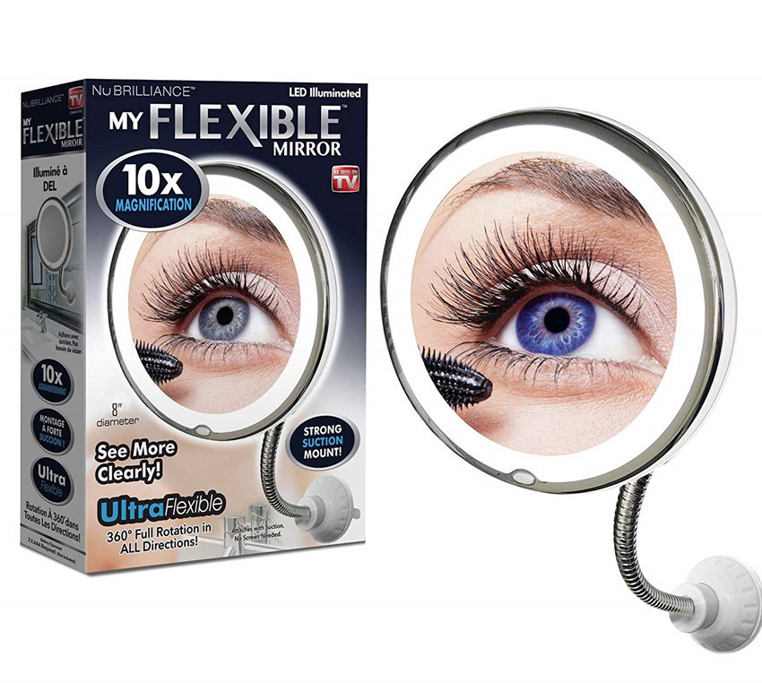 MFlexible Mirror LED补光吸盘化妆镜 10倍放大万向360度折叠镜子
