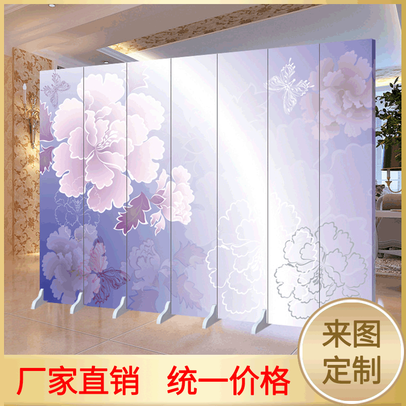 wholesale customized Two-sided Fabric art a living room Entrance Dream flowers and plants background to work in an office Simplicity partition fold screen