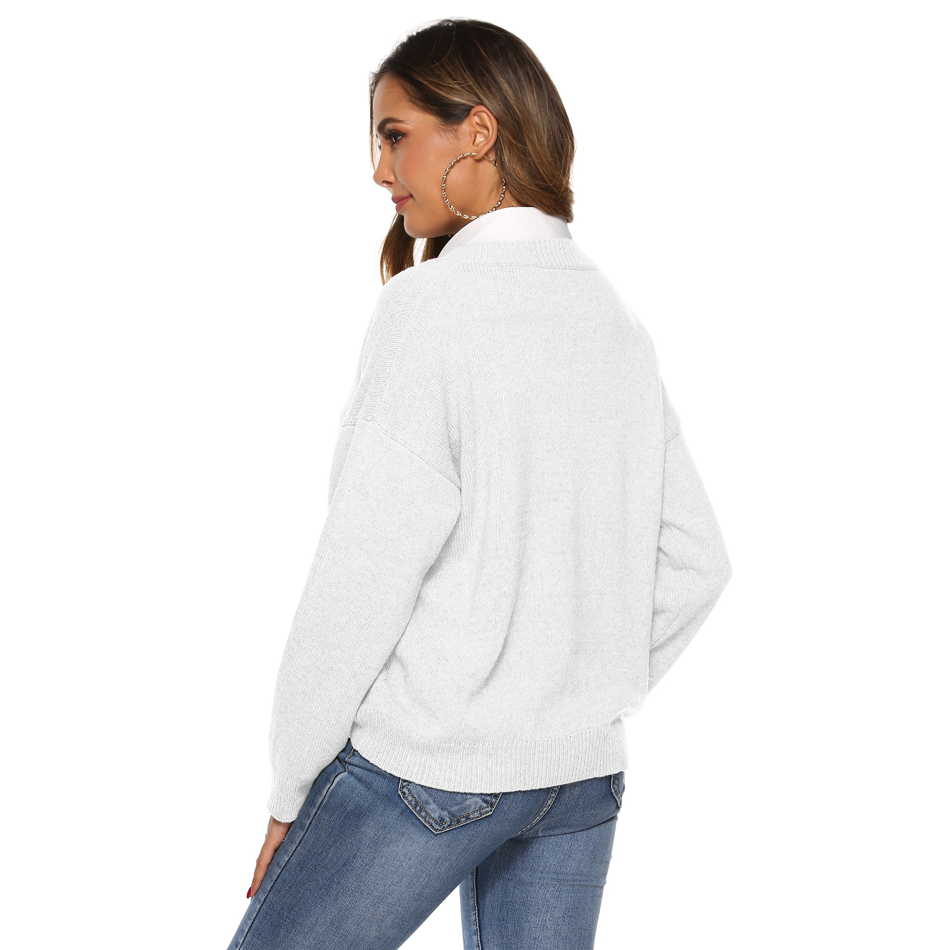 solid color simple woven V-neck pullover  NSOY45997