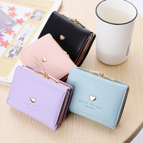 Women's Short Wallet New Model Simple Clasp Coin Pocket Card Holder Multifunctional Leather Foldable Purse for Students and Ladies with Fresh Style