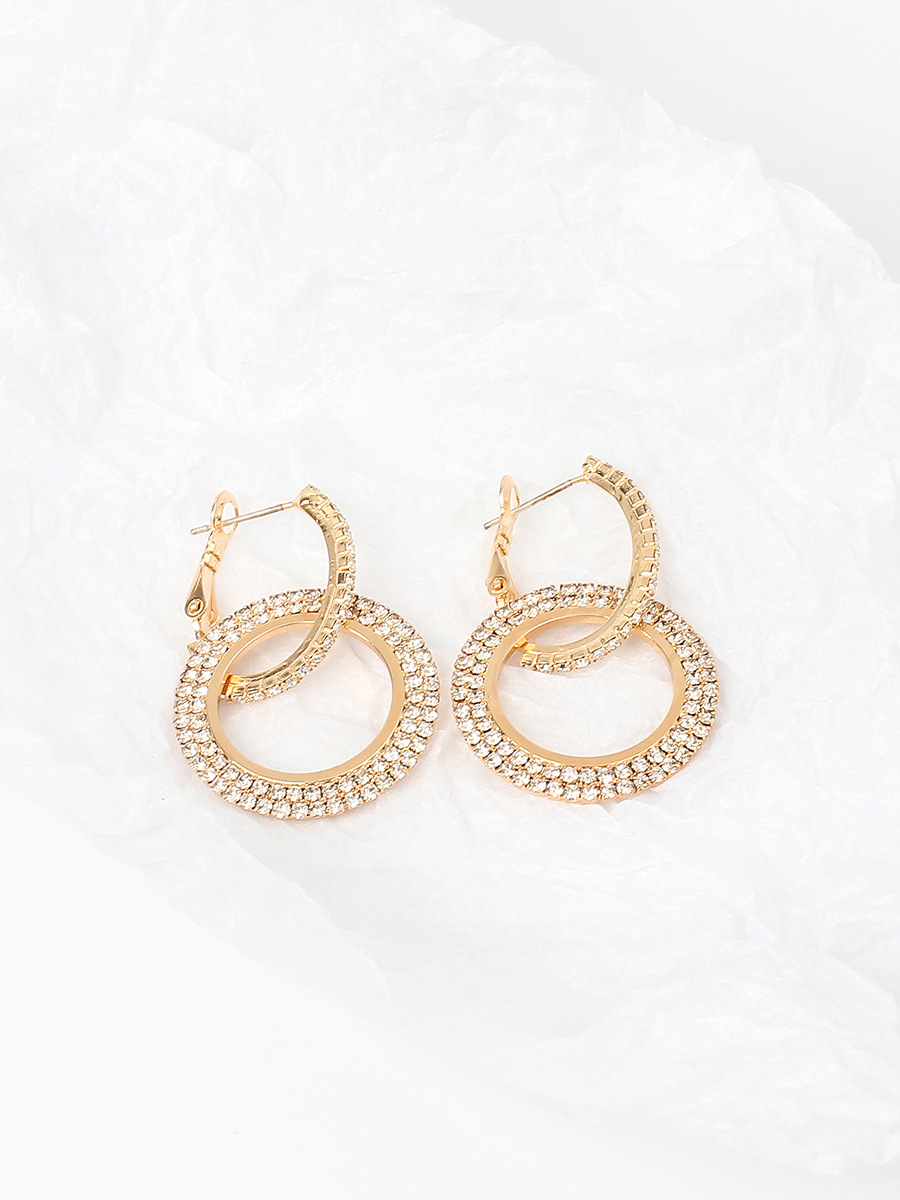 10g Weight No Inlaid Inlay Material Earrings Classification Travel Occasion Women'S Gender Gold, Silver Color Fashion Super Flash Diamond Round Geometric Earrings 7