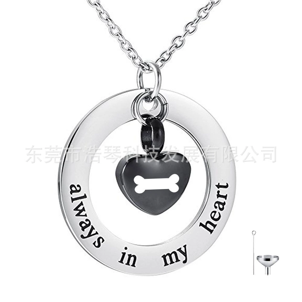 Трансграничный горячий продавать животное пепел ожерелье открытый черный в форме сердца пепел кулон кремации ювелирные изделия флакон духов