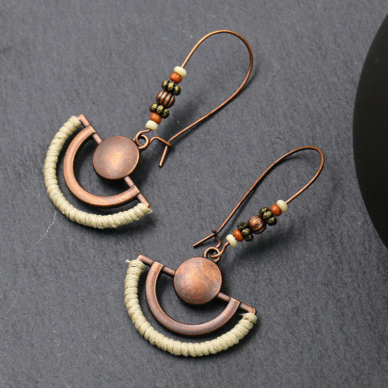 Retro Round Earrings Female Creative Flower Alloy Earrings