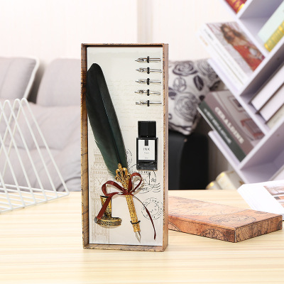 欧式复古羽毛钢笔套装里礼品笔蘸水钢笔礼盒装英伦生日礼物批发