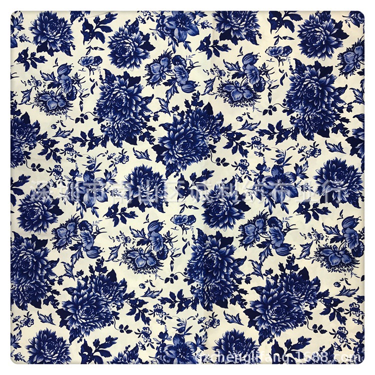 斜纹弹力印花布 青花瓷印花面料 仙鹤印花旗袍 连衣裙 童装印花料