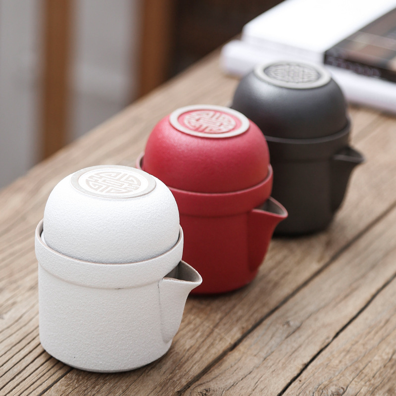 粗陶快客杯一壶三杯创意便携式德化陶瓷旅行茶具同心礼品企业定制