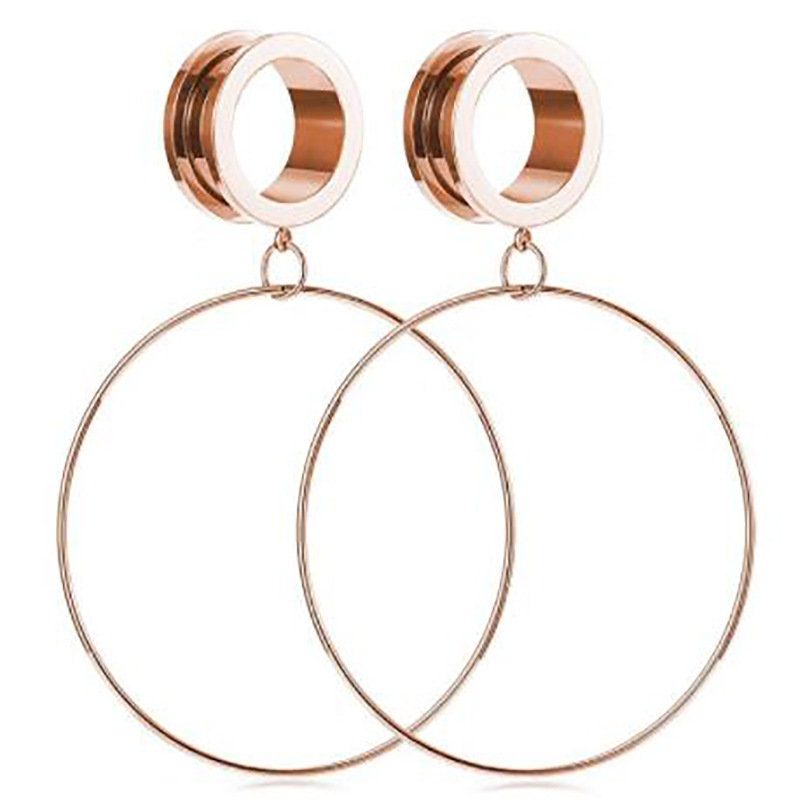 Large Circle Ear Expander Hoop Earrings - Rose Gold 25mm - Geometric Metal Ear Piercing Jewelry detail image 8