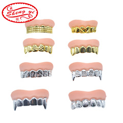 Halloween costume props, electroplated gold and silver fake teeth, zombie fake teeth, funny prank retainer, prank toy