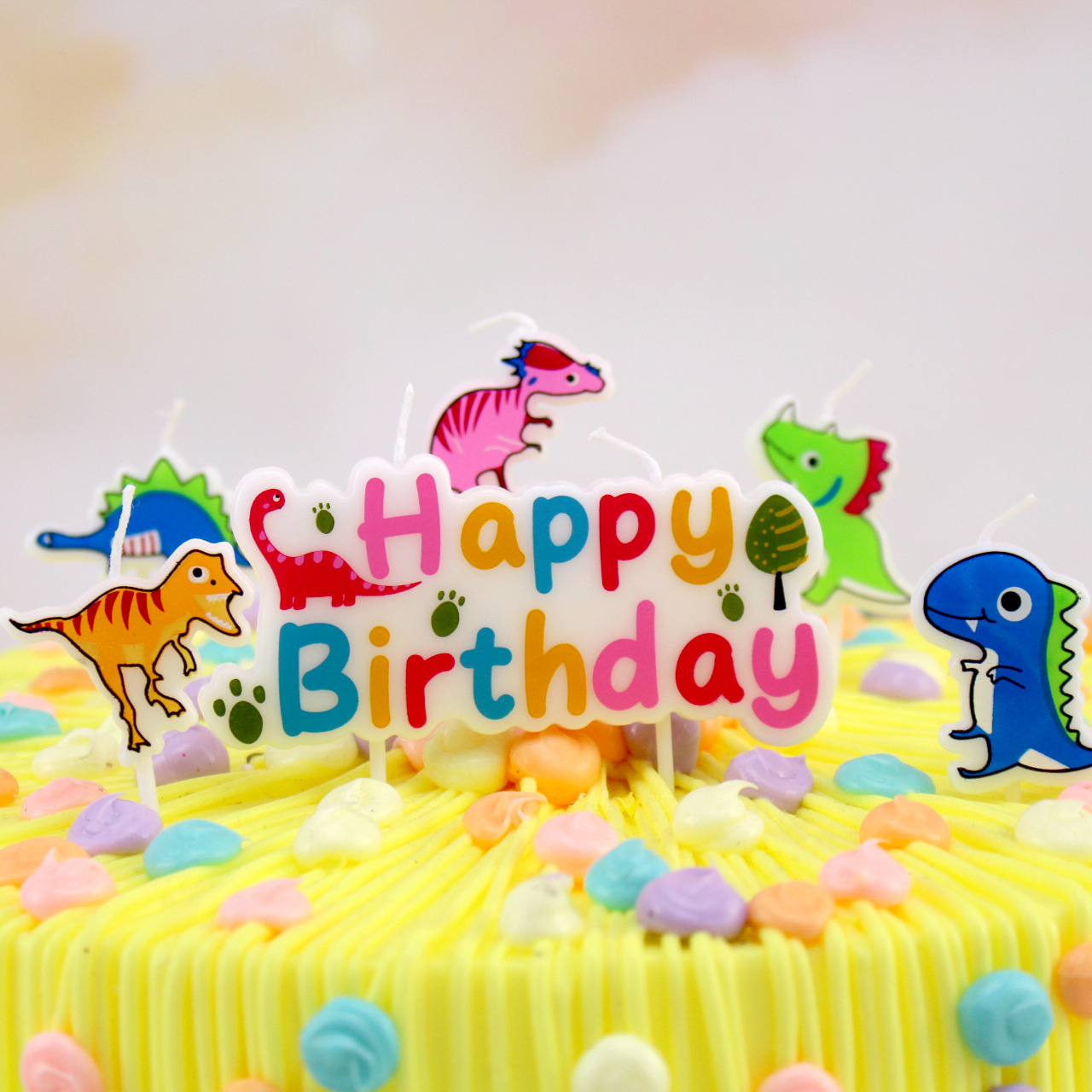 Sucheng Carta de los niños de dibujos animados vela DIY accesorios dinosaurio mundo colorido pastel decoración recién nacido día vela