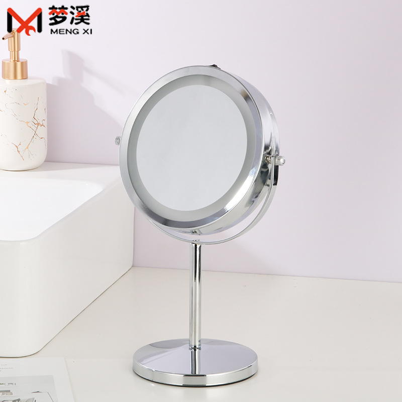Nightstand Beauty Mirror Makeup Mirror LED Desktop Makeup Mirror Simple Metal Makeup Mirror Dressing Mirror