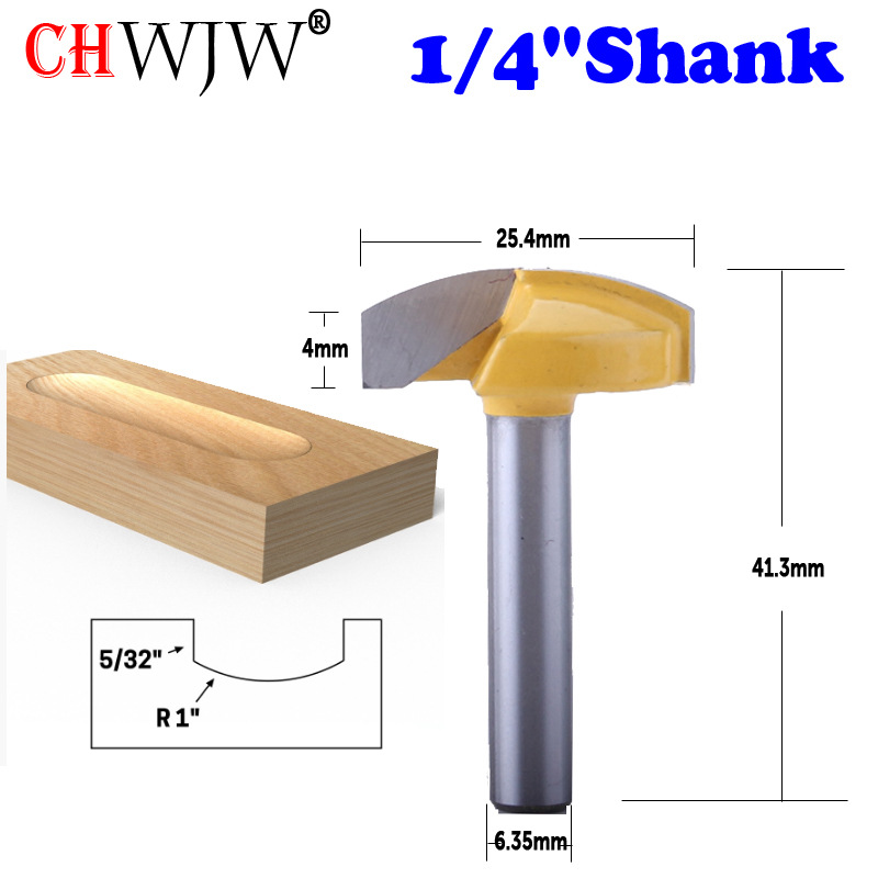 1/4修边机雕刻机铣刀 薄型圆底刀1/4*25.4MM 黄色