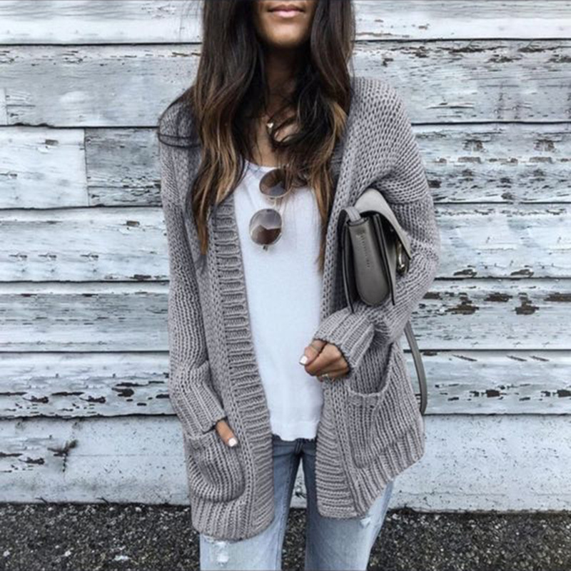AliExpress Amazon Venta caliente Mediados de longitud gruesa cardigan suéter de punto de las mujeres populares de comercio exterior transfronterizo de Europa y América