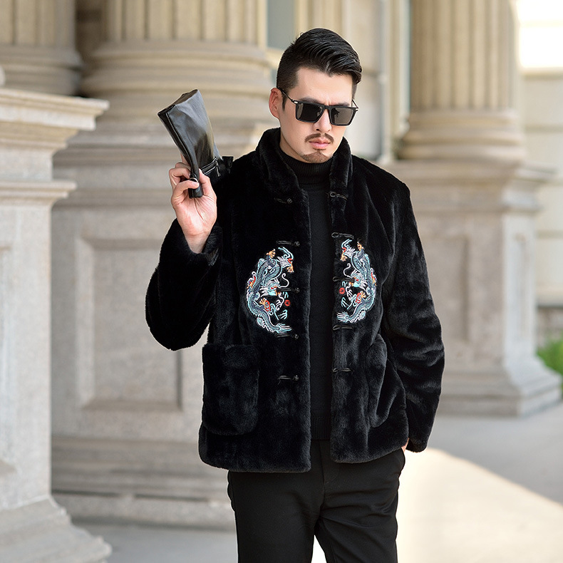 男士冬季2020新款加厚刺繡仿皮草中國風外套潮 男士外套
