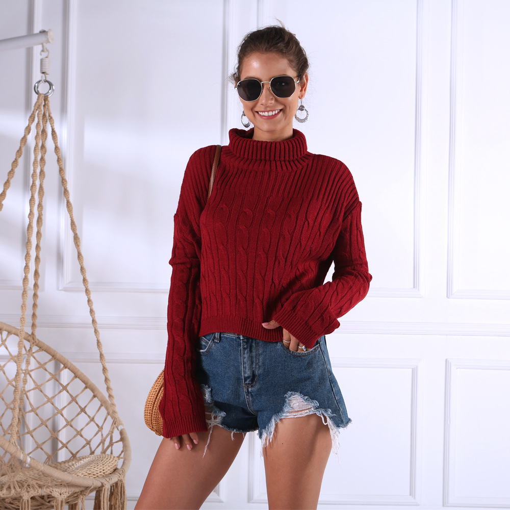 wholesale clothing vendor Nihaostyles solid color high-neck pull-out long-sleeved sweater  NSYX67436