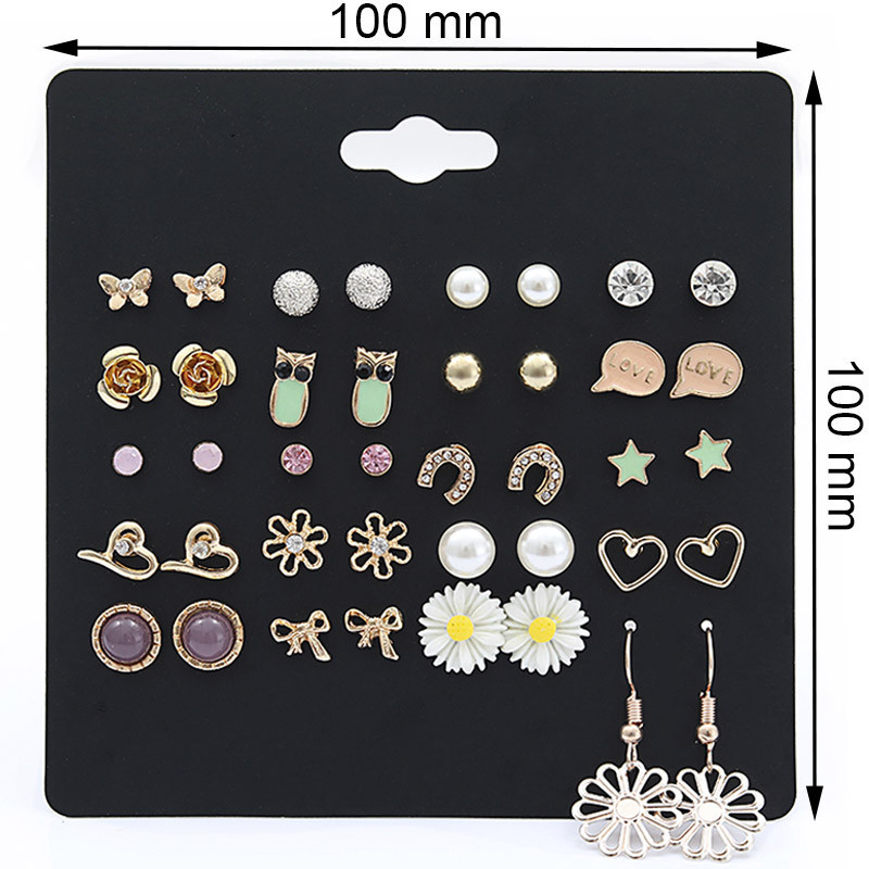 Fashion Owl Flowers Butterfly Stars Chrysanthemum Rhinestone Stud Earrings 20 Pairs Set display picture 1