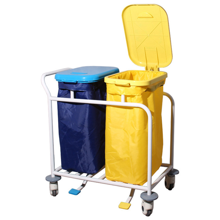 医用脚踏升降式双桶污物车 不锈钢回收车垃圾车污物桶护理桶
