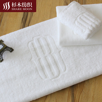 宾馆美容院酒店用品毛巾 纯棉白色织字提花毛巾浴巾面巾 工厂定制|ru