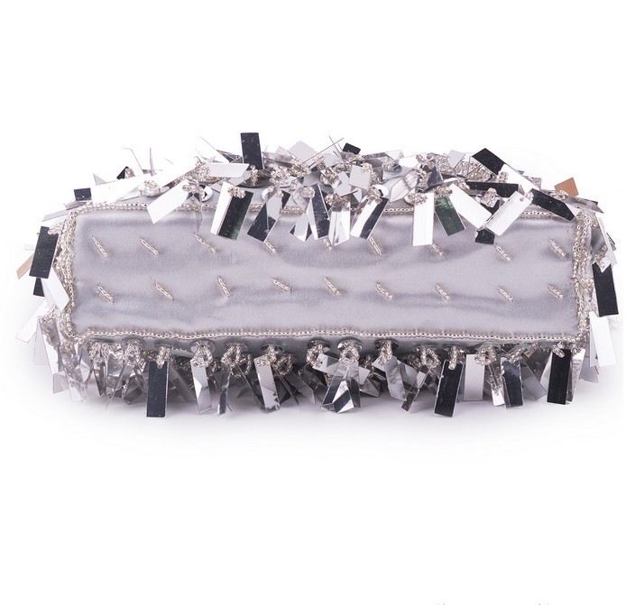 White Black Silver Cotton Solid Color Square Clutch Evening Bag display picture 2